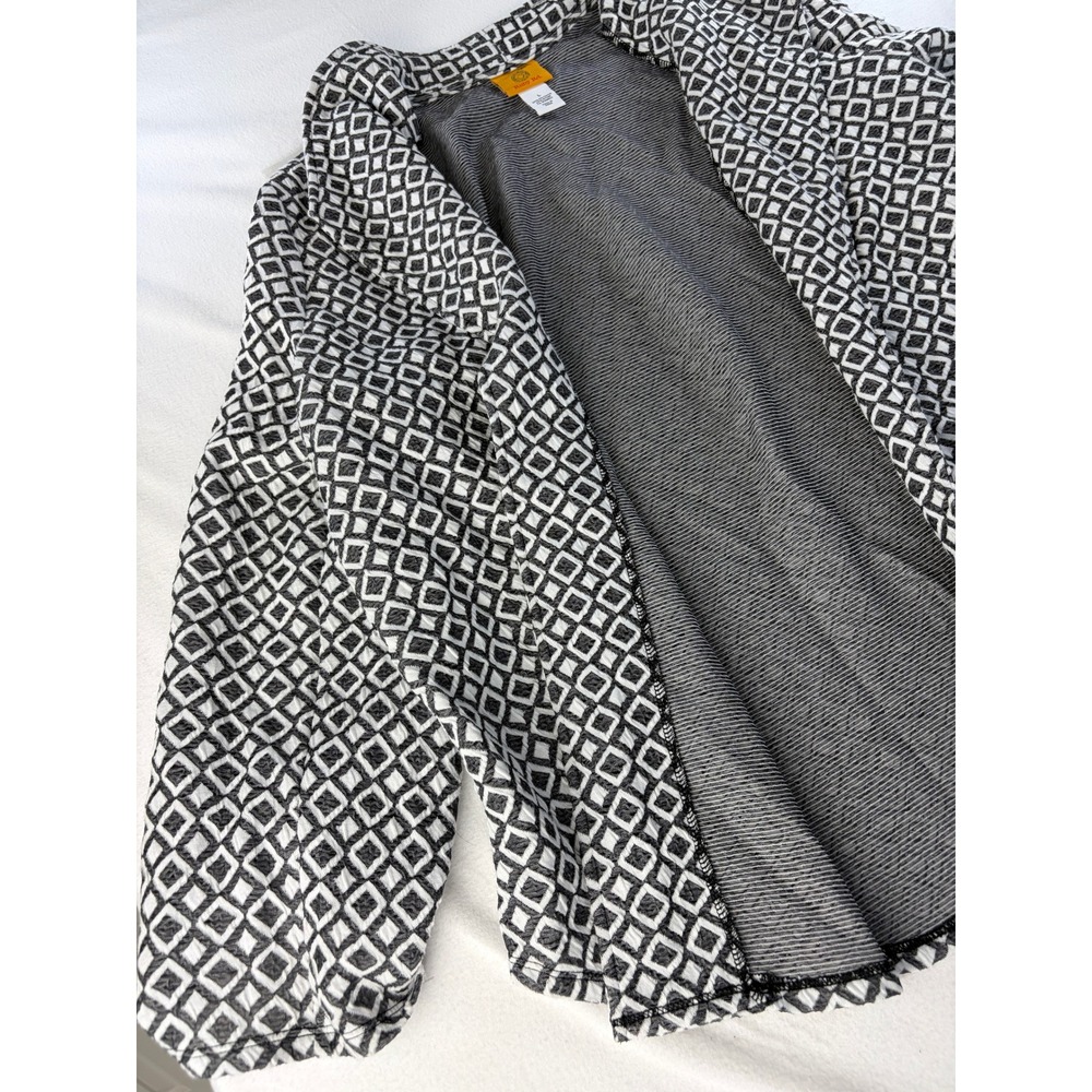 Ruby Rd Cardigan Womens Large Woven Jacquard Geometric Open Front Grey White NWT - Picture 6 of 7
